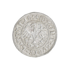 Lithuanian half-grosz, Sigismund I the Old (king of Poland; 1506–1548). Obverse: Pogon (Lithuanian