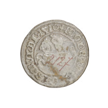 Lithuanian half-grosz, Sigismund I the Old (king of Poland; 1506–1548). Obverse: Pogon (mounted