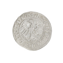 Lithuanian half-grosz, Sigismund I the Old (king of Poland; 1506–1548). Obverse: Pogon (Lithuanian