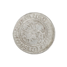 Lithuanian half-grosz, Sigismund I the Old (King of Poland; 1506–1548). Obverse: Pogon (Lithuanian