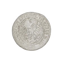 Lithuanian half-grosz, Sigismund I the Old (King of Poland; 1506–1548). Obverse: Pogon turned to