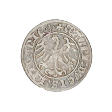 Lithuanian half-grosz, Sigismund I the Old (king of Poland; 1506–1548). Obv.: Pogon turned left; in