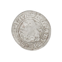 Lithuanian half-grosz, Sigismund I the Old (King of Poland; 1506–1548). Obverse: Pogon (Lithuanian