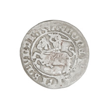Lithuanian half-grosz, Sigismund I the Old (king of Poland; 1506–1548). Obverse: Pogon turned left;