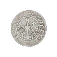 Lithuanian half-grosz, Sigismund I the Old (king of Poland; 1506–1548). Obverse: Pogon (Lithuanian