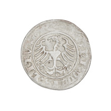 Lithuanian half-grosz, Sigismund I the Old (King of Poland; 1506–1548). Obverse: Pogon (mounted