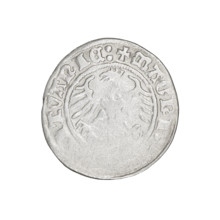 Lithuanian half-grosz, Sigismund I the Old (King of Poland; 1506–1548). Obverse: Pogon (Lithuanian