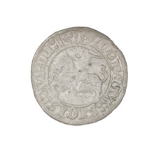 Lithuanian half-grosz, Sigismund I the Old (King of Poland; 1506–1548). Obverse: Pogon (Lithuanian