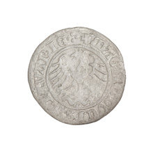 Lithuanian half-grosz, Sigismund I the Old (King of Poland; 1506–1548). Obverse: Pogon (Lithuanian