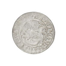 Lithuanian half-grosz, Sigismund I the Old (King of Poland; reign 1506–1548). Obverse: Pogon