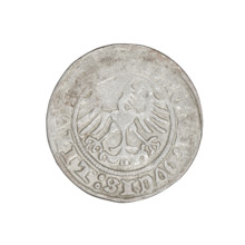 Lithuanian half-grosz, Sigismund I the Old (King of Poland; 1506–1548). Obverse: Pogon (Lithuanian