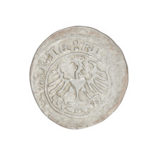 Lithuanian half-grosz, Sigismund I the Old (King of Poland; 1506–1548). Obverse: Pogon (mounted