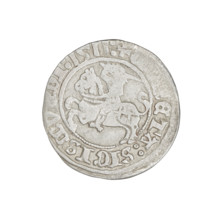 Lithuanian half-grosz, Sigismund I the Old (King of Poland; 1506–1548). Obverse: Pogon (Lithuanian