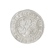 Lithuanian half-grosz, Sigismund I the Old (King of Poland; 1506–1548). Obverse: Pogon (Lithuanian