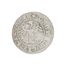 Lithuanian half-grosz, Sigismund I the Old (king of Poland; 1506–1548). Obv.: Pogon turned left; in