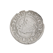 Lithuanian half-grosz, Sigismund I the Old (King of Poland; 1506–1548). Obverse: Pursuer (coat of