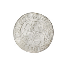 Lithuanian half-grosz, Sigismund I the Old (King of Poland; 1506–1548). Obverse: Pursuer turned