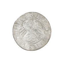 Lithuanian half-grosz, Sigismund I the Old (King of Poland; 1506–1548). Obverse: Pursuer (coat of