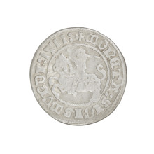 Lithuanian half-grosz, Sigismund I the Old (king of Poland; 1506–1548). Obv.: Pogon (turned left);