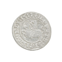 Lithuanian half-grosz, Sigismund I the Old (king of Poland; 1506–1548). Obverse: Pogon (Lithuanian