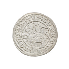 Lithuanian half-grosz, Sigismund I the Old (King of Poland; 1506–1548). Obverse: Pursuer (coat of