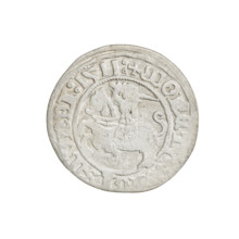 Lithuanian half-grosz, Sigismund I the Old (king of Poland; 1506–1548). Obverse: Pogon (Lithuanian