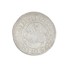 Lithuanian half-grosz, Sigismund I the Old (King of Poland; 1506–1548). Obverse: Pursuer turned