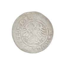Lithuanian half-grosz, Sigismund I the Old (King of Poland; 1506–1548). Obverse: Pursuer turned