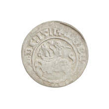 Lithuanian half-grosz, Sigismund I the Old (King of Poland; 1506–1548). Obverse: Pursuer turned