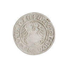 Lithuanian half-grosz, Sigismund I the Old (king of Poland; 1506–1548). R8 (rarity). Obverse: Pogon