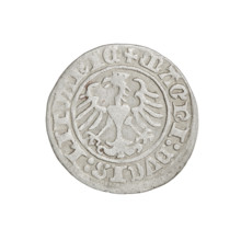 Lithuanian half-grosz, Sigismund I the Old (King of Poland; 1506–1548). Obverse: Pursuer (coat of