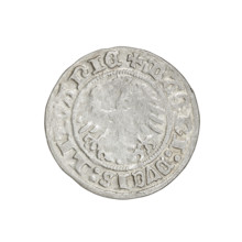 Lithuanian half-grosz, Sigismund I the Old (King of Poland; 1506–1548). Obverse: Pursuer (coat of