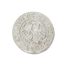 Lithuanian half-grosz, Sigismund I the Old (King of Poland; 1506–1548). Obverse: Pursuer (coat of