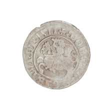 Lithuanian half-grosz, Sigismund I the Old (King of Poland; 1506–1548). Obverse: Pursuer turned