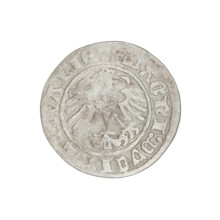 Lithuanian half-grosz, Sigismund I the Old (King of Poland; 1506–1548). Obverse: Pursuer (coat of