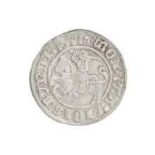 Lithuanian half-grosz, Sigismund I the Old (King of Poland; 1506–1548). Obverse: Pogon (Lithuanian