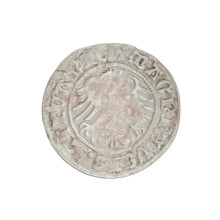 Lithuanian half-grosz, Sigismund I the Old (King of Poland; 1506–1548). Obverse: Pogon turned left;