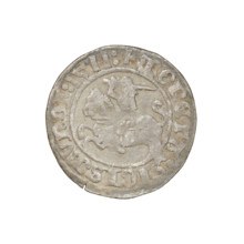 Lithuanian half-grosz, Sigismund I the Old (King of Poland; 1506–1548). Obverse: Pogon (mounted