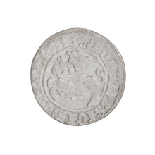 Lithuanian half-grosz, Sigismund I the Old (King of Poland; 1506–1548). Obverse: Pursuer turned