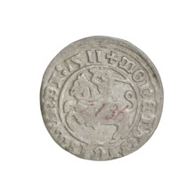 Lithuanian half-grosz, Sigismund I the Old (king of Poland; 1506–1548). Obv.: Pogon turned left; in