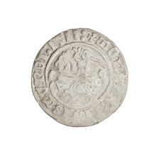 Lithuanian half-grosz, Sigismund I the Old (King of Poland; 1506–1548). Obverse: Pogon (Lithuanian