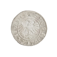 Lithuanian half-grosz, Sigismund I the Old (King of Poland; 1506–1548). Obverse: Pogon (Lithuanian