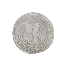 Lithuanian half-grosz, Sigismund I the Old (King of Poland; 1506–1548). Obverse: Pogon turned left;