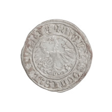 Lithuanian half-grosz, Sigismund I the Old (King of Poland; 1506–1548). Obverse: Pogon (mounted