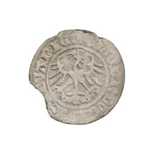Lithuanian half-grosz, Sigismund I the Old (King of Poland; 1506–1548). Obverse: Pogon (Lithuanian