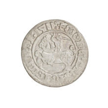 Lithuanian half-grosz, Sigismund I the Old (King of Poland; 1506–1548). Obverse: Pogon turned left;