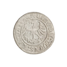 Lithuanian half-grosz, Sigismund I the Old (King of Poland; 1506–1548). Obverse: Pogon (Lithuanian