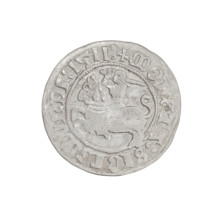 Lithuanian half-grosz, Sigismund I the Old (King of Poland; 1506–1548). Obverse: Pogon (Lithuanian