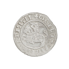 Lithuanian half-grosz, Sigismund I the Old (King of Poland; 1506–1548). Obverse: Pogon (Lithuanian