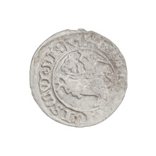 Lithuanian half-grosz, Sigismund I the Old (King of Poland; 1506–1548). Obverse: Pogon (Lithuanian